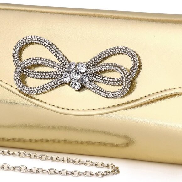 Stylish Gold Clutch Purse with Satin Lining - Radiant Finish for All Occasions - Picture 1 of 9